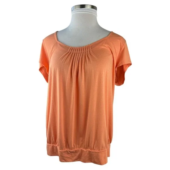 NWT Chico's Perfect Pleats Blouse Orange Scoop Neck Short Sleeve Top Sz 3 XL 16 - Picture 3 of 9